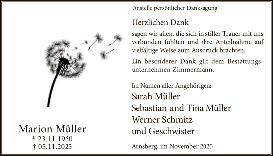Traueranzeige von Marion Müller von HASK