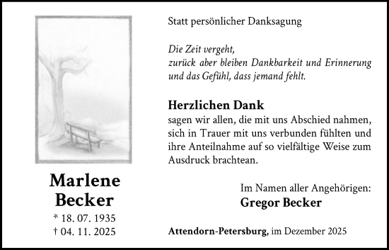 Traueranzeige von Marlene Becker von HASK