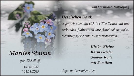 Traueranzeige von Marlies Stamm von HASK