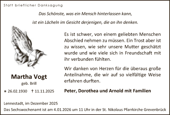 Traueranzeige von Martha Vogt von HASK