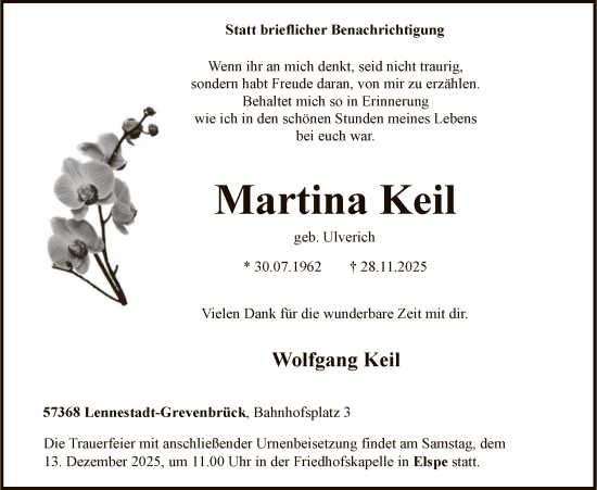 Traueranzeige von Martina Keil von HASK