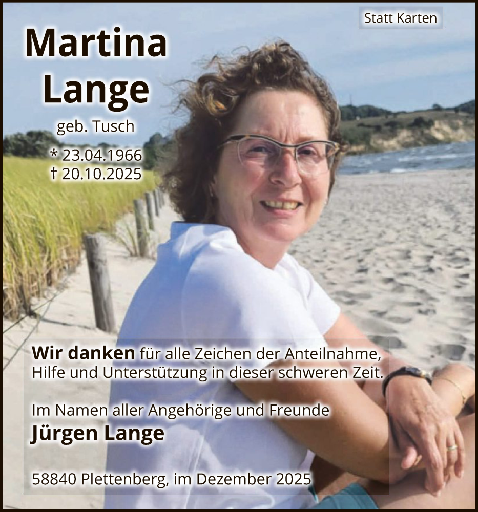  Traueranzeige für Martina Lange vom 06.12.2025 aus HALN