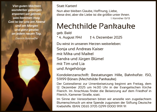 Traueranzeige von Mechthilde Pankauke von HAWA