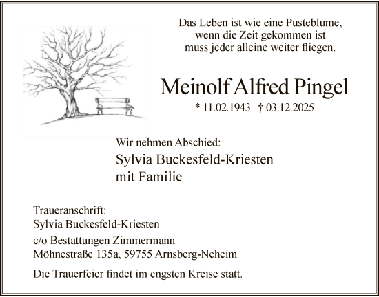 Traueranzeige von Meinolf Alfred Pingel von HASK
