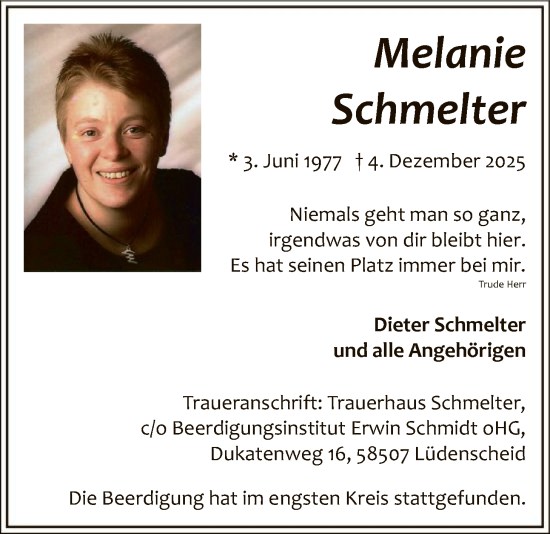 Traueranzeige von Melanie Schmelter von HALN
