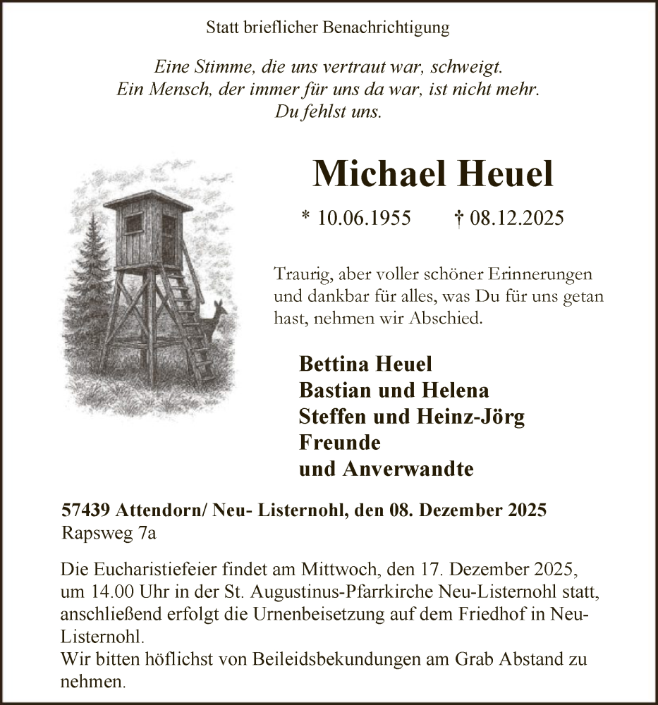  Traueranzeige für Michael Heuel vom 13.12.2025 aus HASK