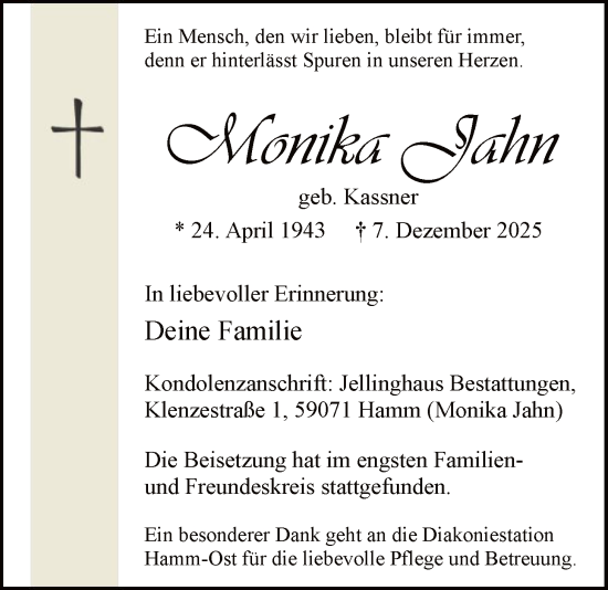 Traueranzeige von Monika Jahn von HAWA