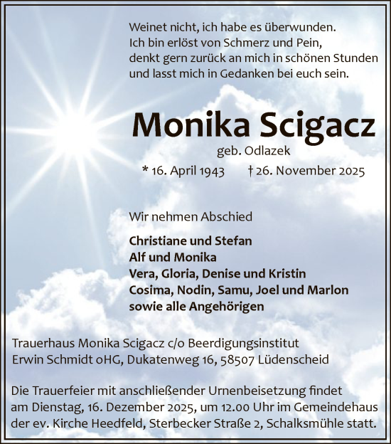 Traueranzeige von Monika Scigacz von HALN