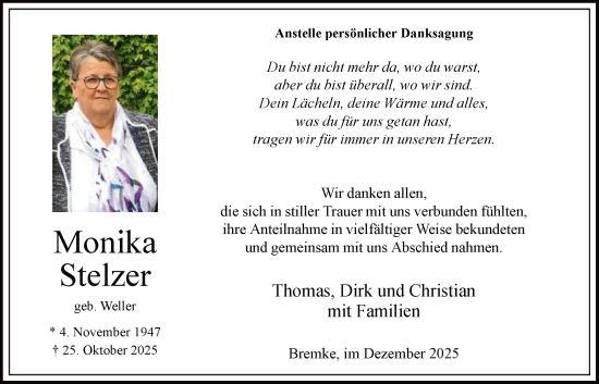 Traueranzeige von Monika Stelzer von HASK