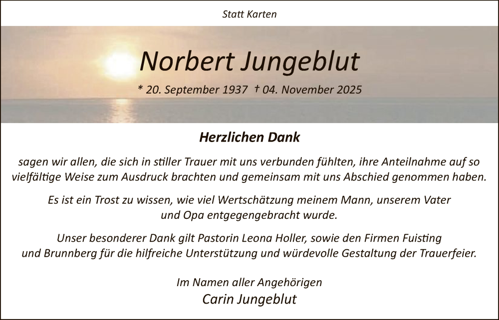  Traueranzeige für Norbert Jungeblut vom 13.12.2025 aus HASO