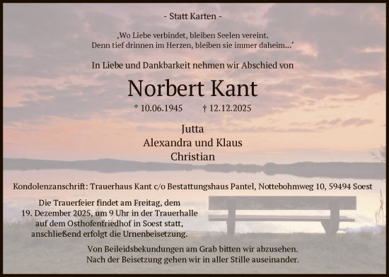 Traueranzeige von Norbert Kant von HASO