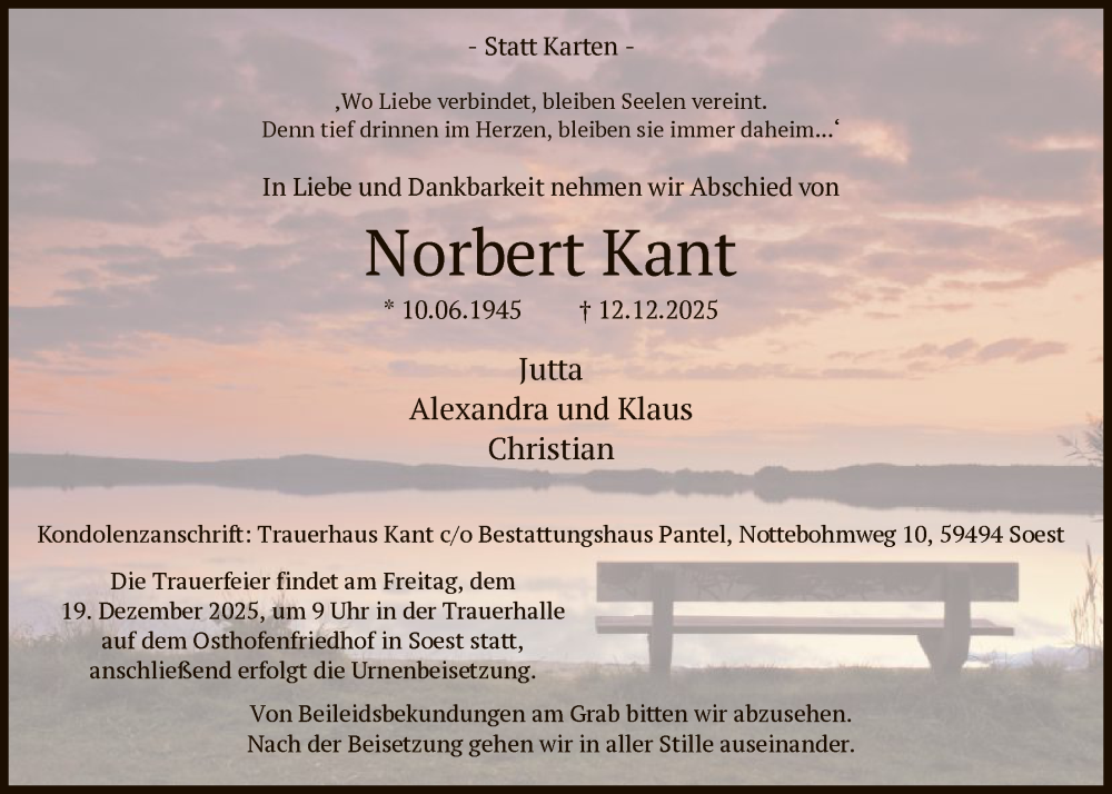  Traueranzeige für Norbert Kant vom 17.12.2025 aus HASO