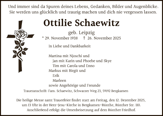 Traueranzeige von Ottilie Schaewitz von HAWA