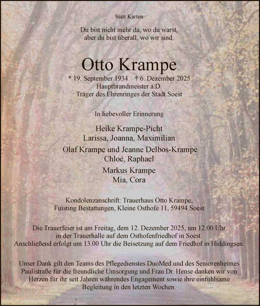  Traueranzeige für Otto Krampe vom 09.12.2025 aus HASO