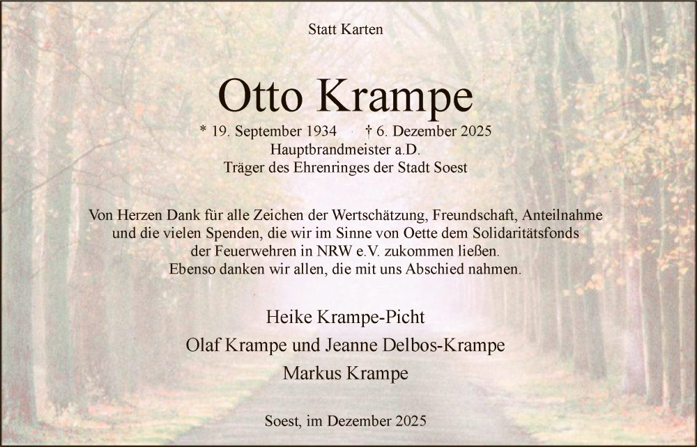  Traueranzeige für Otto Krampe vom 27.12.2025 aus HASO