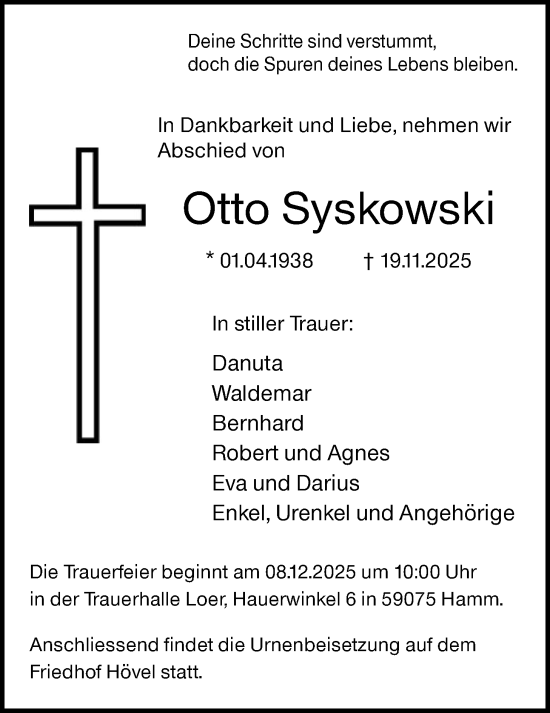 Traueranzeige von Otto Syskowski von HAWA