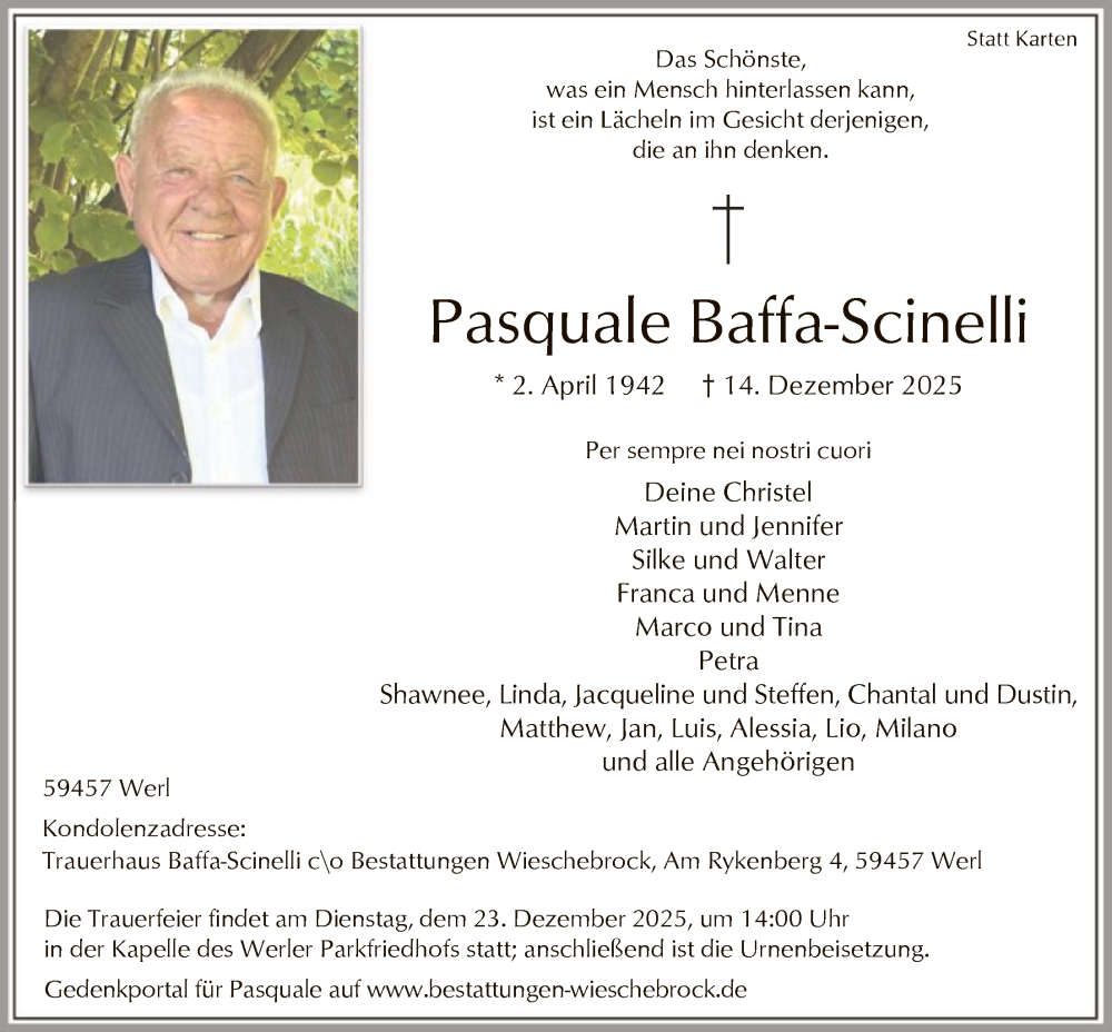  Traueranzeige für Pasquale Baffa-Scinelli vom 17.12.2025 aus HASO