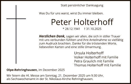 Traueranzeige von Peter Holterhoff von HASK