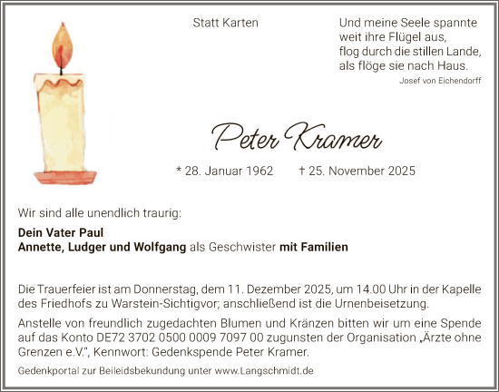 Traueranzeige von Peter Kramer von HASO