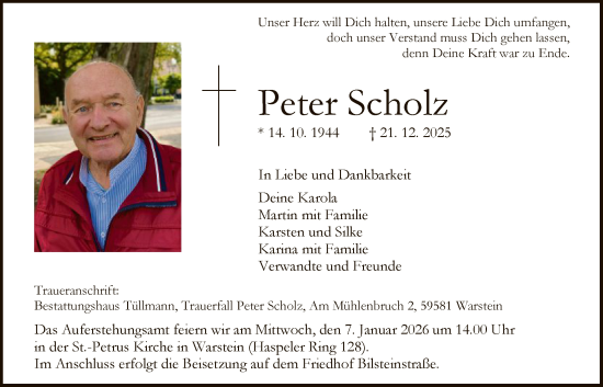 Traueranzeige von Peter Scholz von HASO