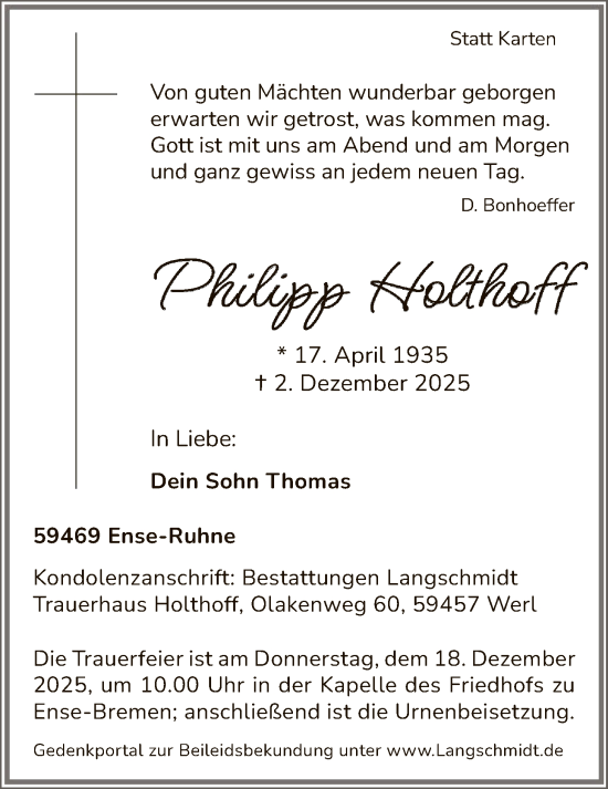 Traueranzeige von Philipp Holthoff von HASO