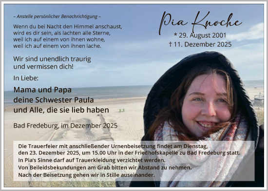 Traueranzeige von Pia Knoche von HASK