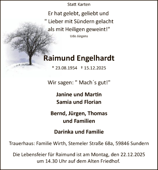 Traueranzeige von Raimund Engelhardt von HASK