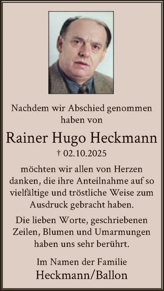 Traueranzeige von Rainer Hugo Heckmann von HASK