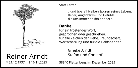 Traueranzeige von Reiner Arndt von HALN