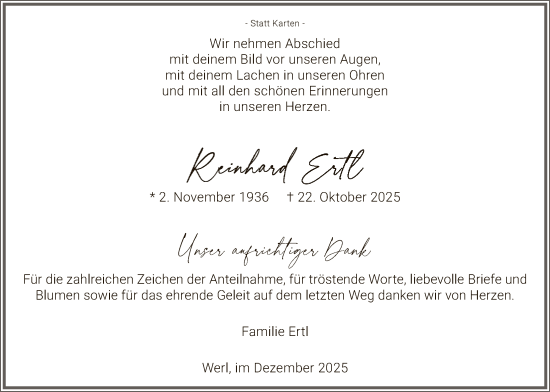 Traueranzeige von Reinhard Ertl von HASO