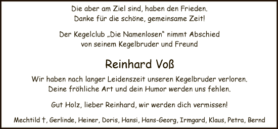 Traueranzeige von Reinhard Voß von HASK