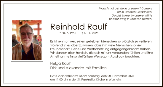 Traueranzeige von Reinhold Raulf von HASO