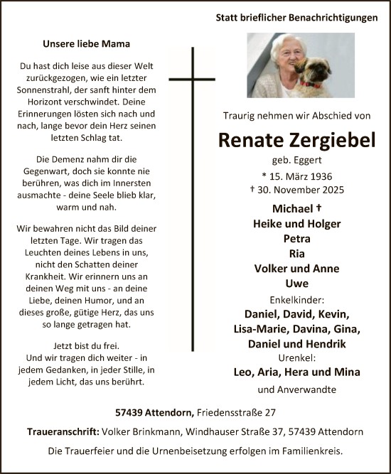 Traueranzeige von Renate Zergiebel von HASKHALN