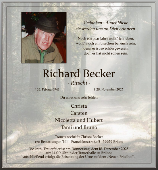 Traueranzeige von Richard Becker von HASK