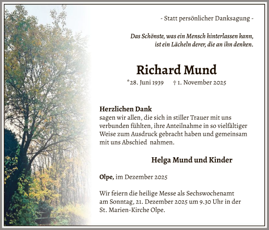 Traueranzeige von Richard Mund von HASK