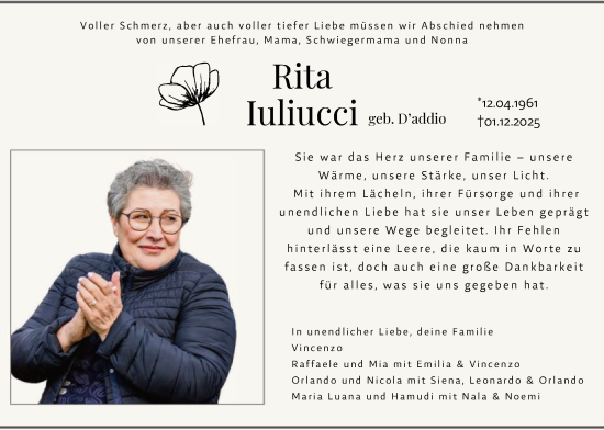 Traueranzeige von Rita Iuliucci von HASK