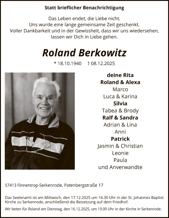 Traueranzeige von Roland Berkowitz von HASK
