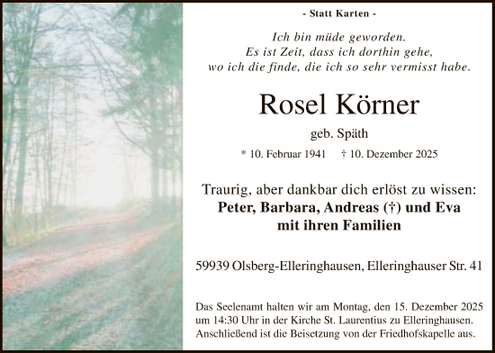 Traueranzeige von Rosel Körner von HASK