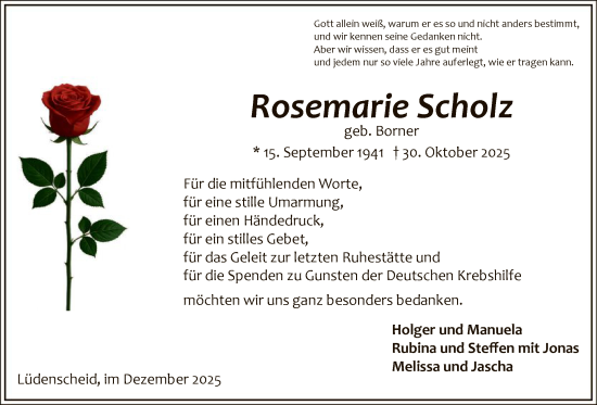 Traueranzeige von Rosemarie Scholz von HALN