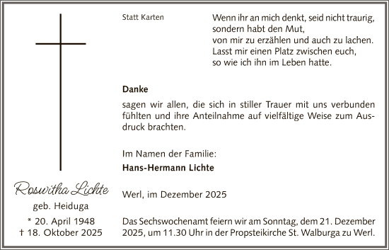 Traueranzeige von Roswitha Lichte von HASO