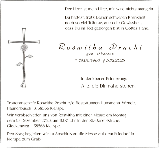 Traueranzeige von Roswitha Pracht von HALN