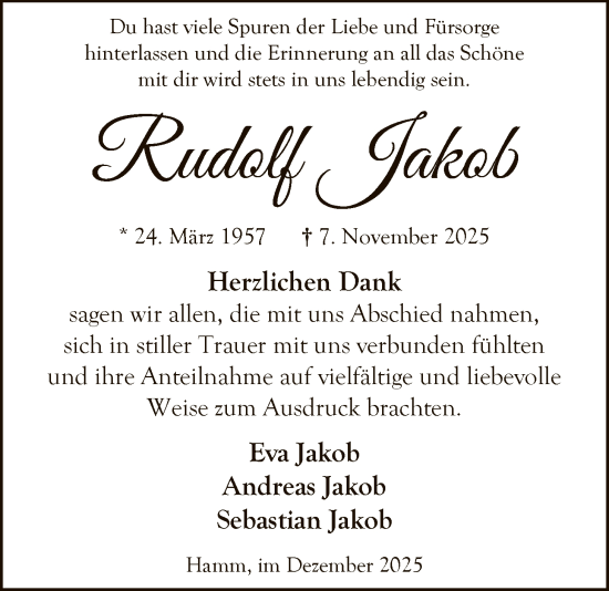 Traueranzeige von Rudolf Jakob von HAWA