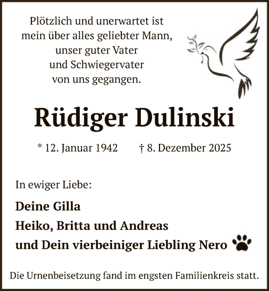 Traueranzeige von Rüdiger Dulinski von HALN