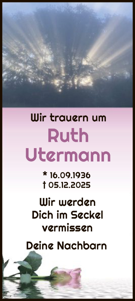 Traueranzeige von Ruth Utermann von HALN