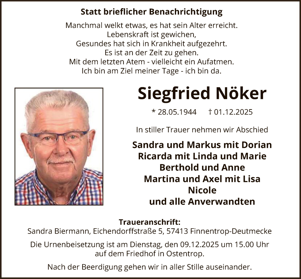  Traueranzeige für Siegfried Nöker vom 06.12.2025 aus HASK