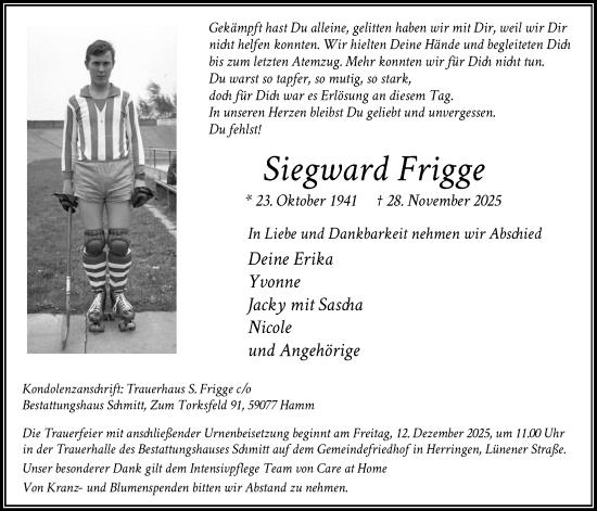 Traueranzeige von Siegward Frigge von HAWA