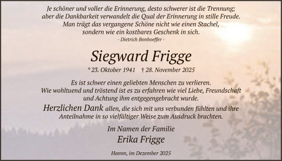 Traueranzeige von Siegward Frigge von HAWA