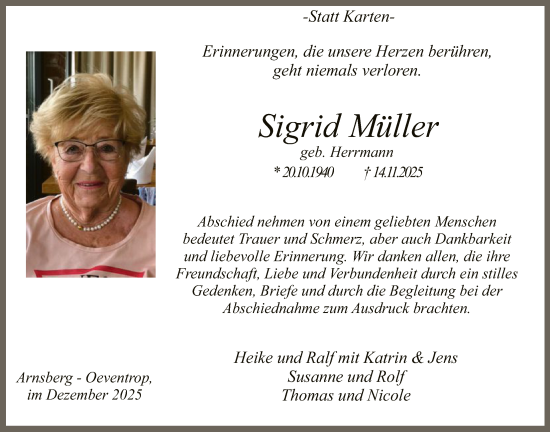 Traueranzeige von Sigrid Müller von HASK