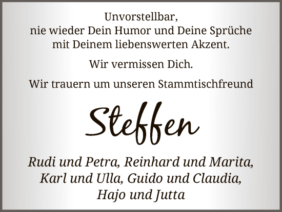 Traueranzeige von Steffen  von HASO