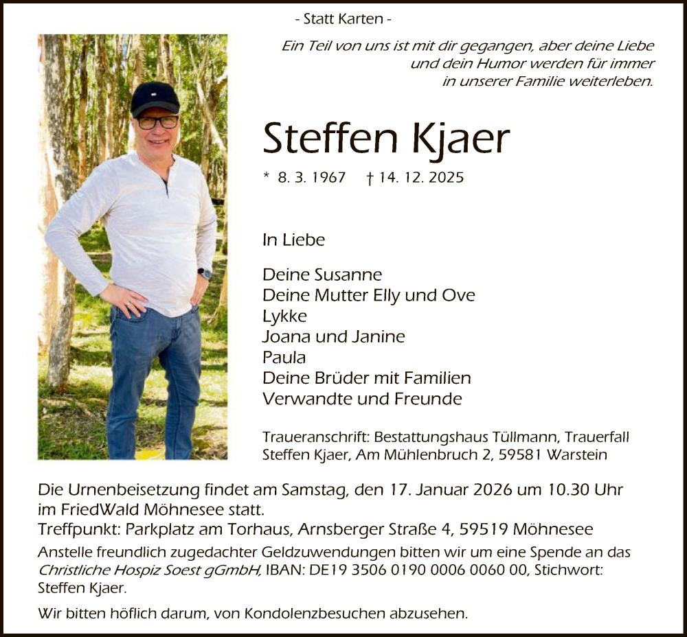  Traueranzeige für Steffen Kjaer vom 20.12.2025 aus HASO